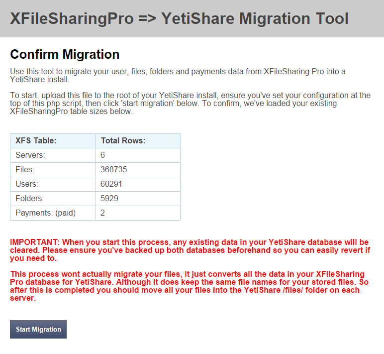 XFileSharingPro Migration Tool